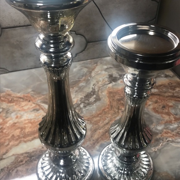 Glass Silvertoned Candle Pillars by Portofino Home - Picture 5 of 7
